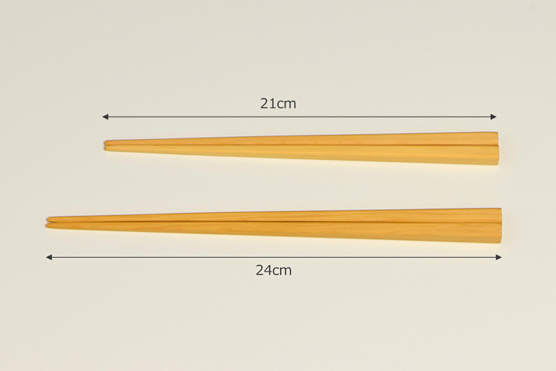 本榧箸（大）と本榧箸（小）のサイズ